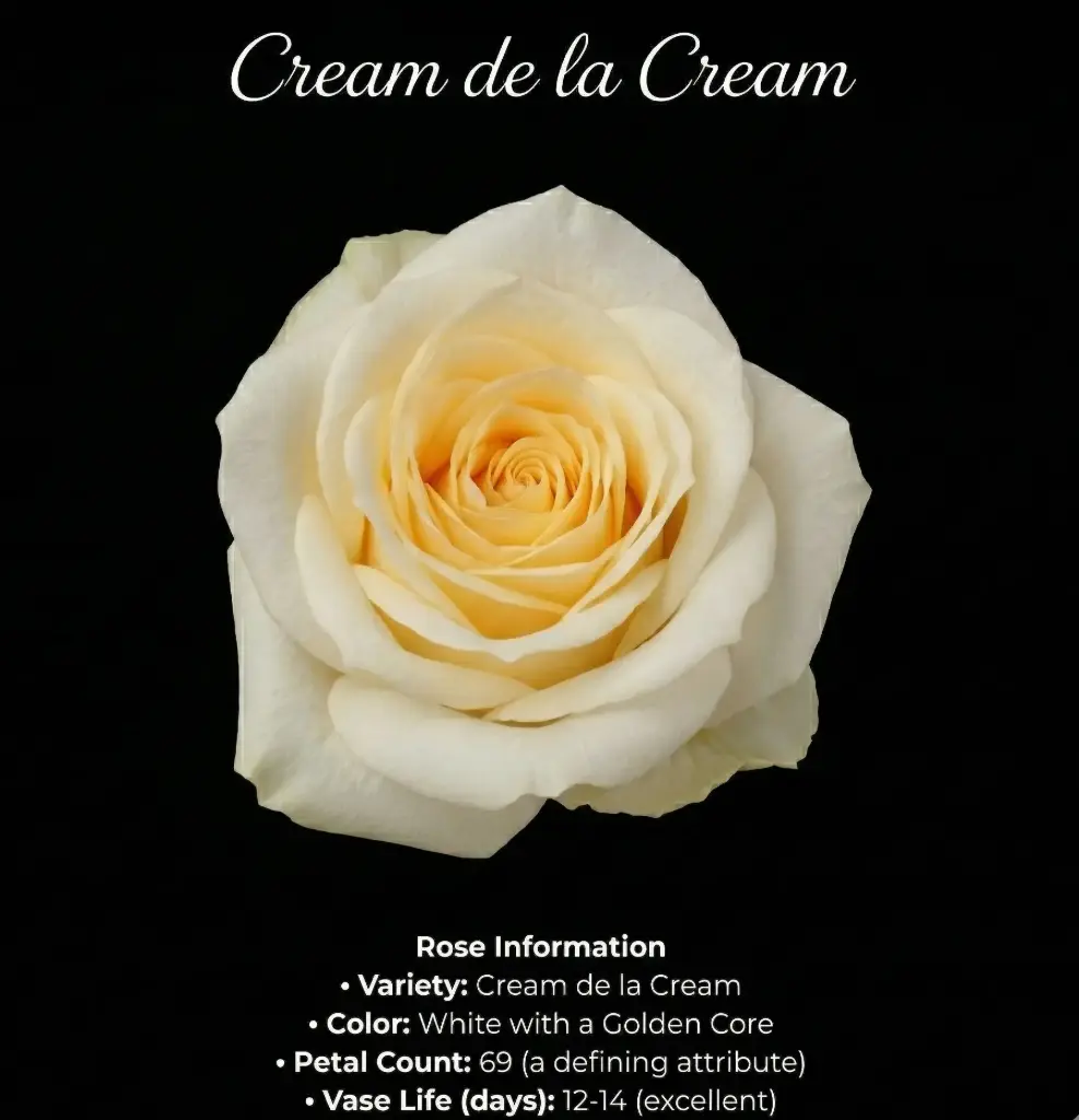  Roses 60cm White-Golden Cream de la Cream